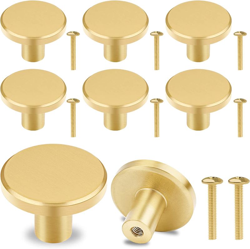 Photo 1 of 8 Pcs Solid Brass Cabinet Knobs Round Gold Door Dresser Knobs for Drawer Pulls Kitchen Cabinet Hardware Knob with Screws
