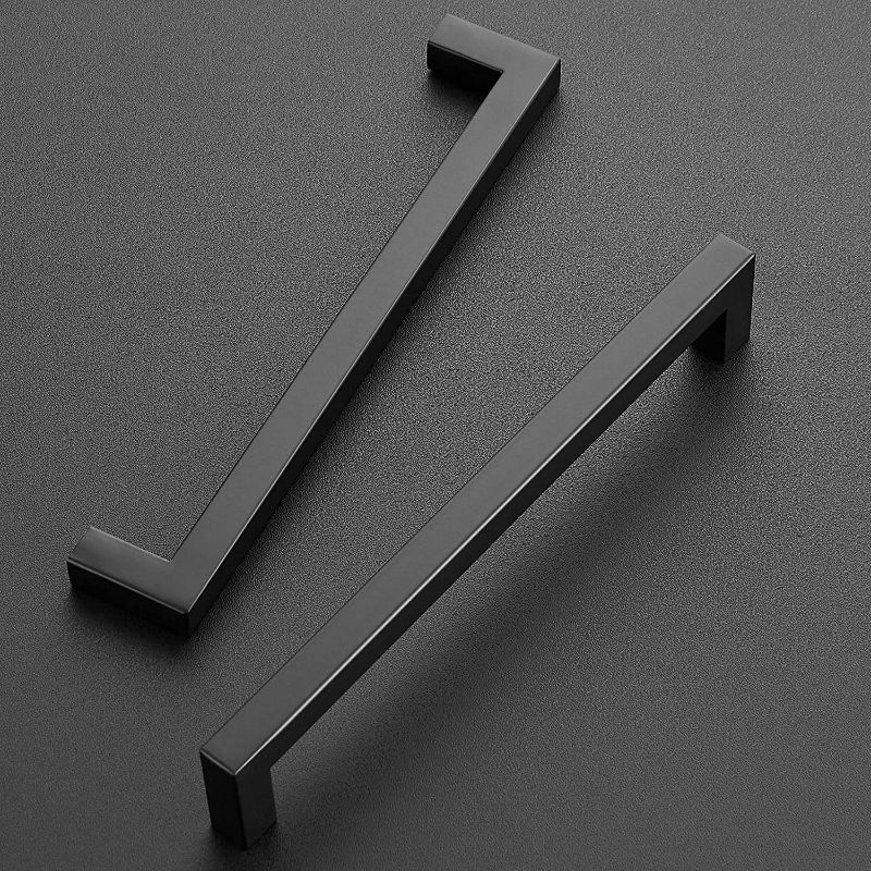 Photo 1 of 14 Square Bar Kitchen Cabinet Handles Matte Black Cabinet Pulls Slim Drawer Pulls with 7-1/2 Inch Hole Center Kitchen Cabinet Hardware