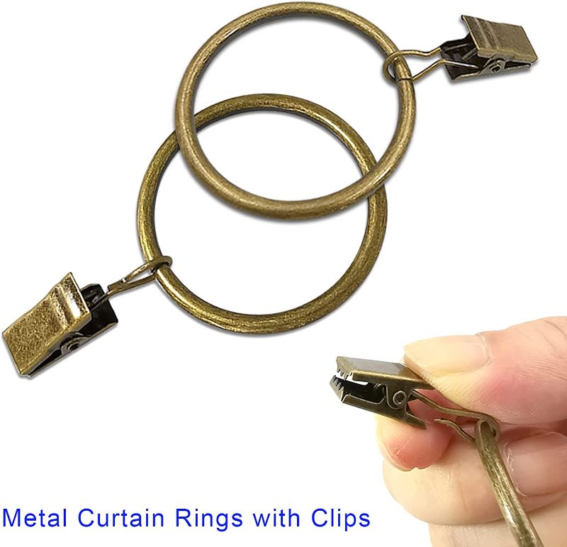 Photo 1 of 26 Metal Curtain Rings with Clips, Curtain Clip Rings Hooks for Hanging Drapery Drapes Bows, Curtain Rod Rings 1.5 inch Interior Diameter, Bronze