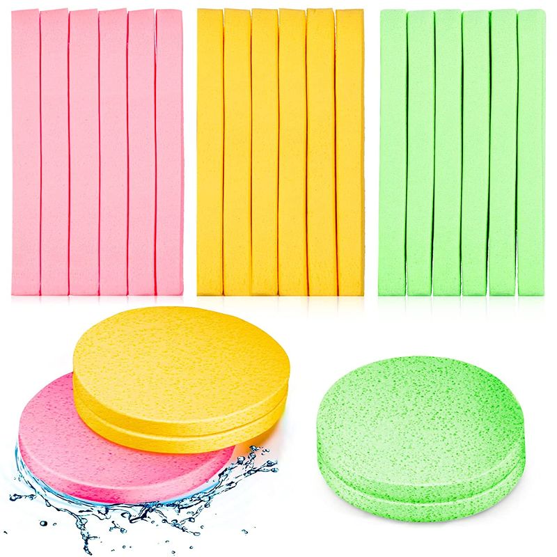 Photo 1 of 120 Pieces Compressed Facial Sponge Face Cleansing Sponge Makeup Removal Sponge Pad Exfoliating Wash Round Face Sponge (Pink, Yellow, Green)
