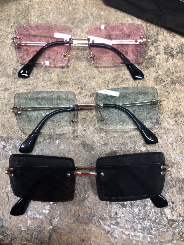 Photo 2 of 3 Pairs Rimless Rectangle Sunglasses Tinted Frameless Eyewear Vintage Transparent Rectangle Y2K Glasses for Women Men
