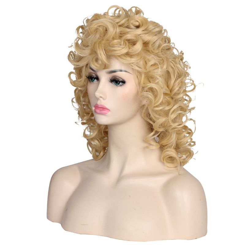 Photo 1 of ColorGround Medium Long Curly Blonde 80S Rocker Wig for Women