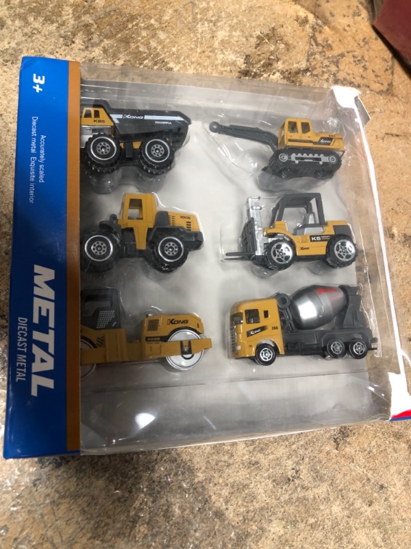 Photo 2 of BenRich 6 Piece Mini Die Cast Car 1/64 Scale Alloy Construction Truck Toy Set, Dump Truck, Excavator, Forklift, Road Roller, Bulldozer, Mixer, Kids Toys, Alloy Model Toys for Boys Girls Birthday Gift
