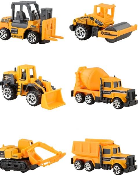 Photo 1 of BenRich 6 Piece Mini Die Cast Car 1/64 Scale Alloy Construction Truck Toy Set, Dump Truck, Excavator, Forklift, Road Roller, Bulldozer, Mixer, Kids Toys, Alloy Model Toys for Boys Girls Birthday Gift
