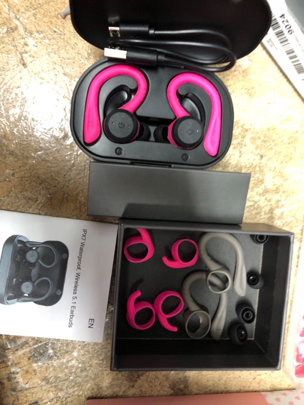 Photo 2 of APEKX Bluetooth Headphones True Wireless Earbuds with Charging Case IPX7 Waterproof Stereo Sound Earphones Built-in Mic in-Ear Headsets Deep Bass for Sport Running Pink