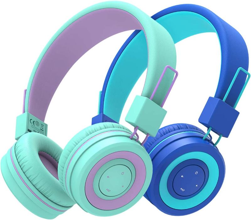 Photo 1 of [2 Pack] iClever BTH02 Kids Wireless Headphones - Online Schooling Headphones for Kids with MIC, Volume Control Adjustable Headband - Children Headsets for School iPad Tablet Airplane PC, Green/Blue
