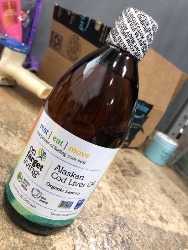 Photo 2 of **expiration date: 05/2023
On Target Living Alaskan Cod Liver Oil Organic Lemon Flavor 16.67 oz | Line Caught in The USA | Naturally Occurring Vitamin D | Rich in Omega 3 DHA/EPA | Non-GMO Project Certified |
