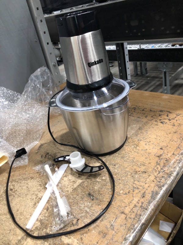 Photo 2 of **SEE COMMENTS**
Electric Meat Grinder, Qinkada 500W Food Processor 3.5L Chopping Meat, 14Cup Large Stainless Steel Electric Food Chopper with 4 Sharp Blades 3 Rotating Speed Levels and Spatula

