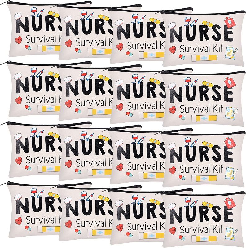 Photo 1 of 16 Pieces Nurse Survival Kit Makeup Bags Funny Nurse Cosmetic Bag Nurse Practitioner Gifts Toiletry Bag For Nurses School Nurse Practitioner Supplies
