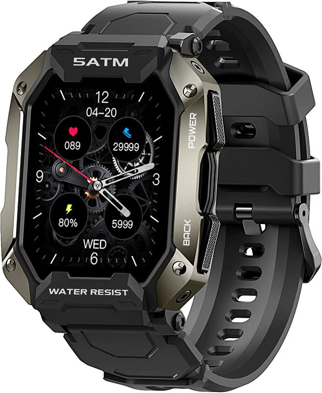 Photo 1 of AMAZTIM Smart Watches for Men- 5ATM/IP68 Waterproof Fitness Tracker Smart Watch for Android iPhones with Heart Rate Blood Pressure Monitor Watch- 1.71" Tactical Military Sports Smart Watch (Black)
