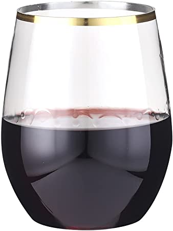 Photo 1 of 32 Pcs 12 oz Stemless Disposable Wine Cups Plastic Unbreakable Gold Wine Glasses Shatterproof Reusable Whiskey Cocktail Glass For Party
