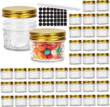 Photo 1 of 40 Pack 4 oz Glass Mason jars With Regular Lids, 120 ml Canning Jars Containers for Jam, Honey, Candies, Wedding Favors, Decorations, Baby Foods. Included 1 Pens and 80 Labels