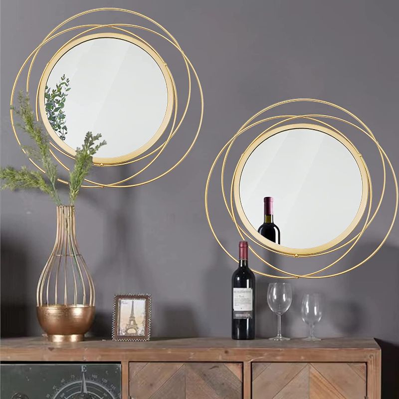 Photo 1 of 2 Set 15.7'' Gold Circle Mirrors Wall Decor Iron Frame Mirrors Wall Art Round Mirrors Home Decor Hanging Mirrors for Living Room/Bedroom/Bathroom/Entryway (Medium Size 15.7 inch ,Circles)
