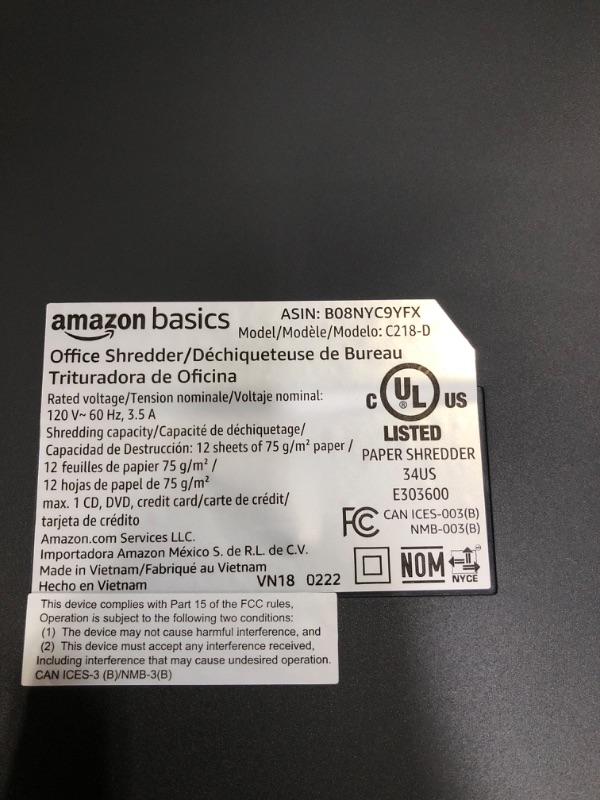 Photo 4 of Amazon Basics Micro Cut Paper Shredder and Credit Card CD Shredder with 6 Gallon Bin, 12 Sheet Capacity
