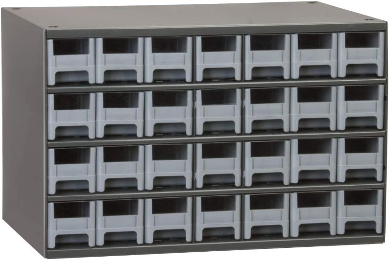 Photo 1 of Akro-Mils 19228 Steel Parts Craft Storage Cabinet Hardware Organizer (17-Inch W x 11-Inch D x 11-Inch H), 28-Drawer, Gray Cabinet/Gray Drawers
