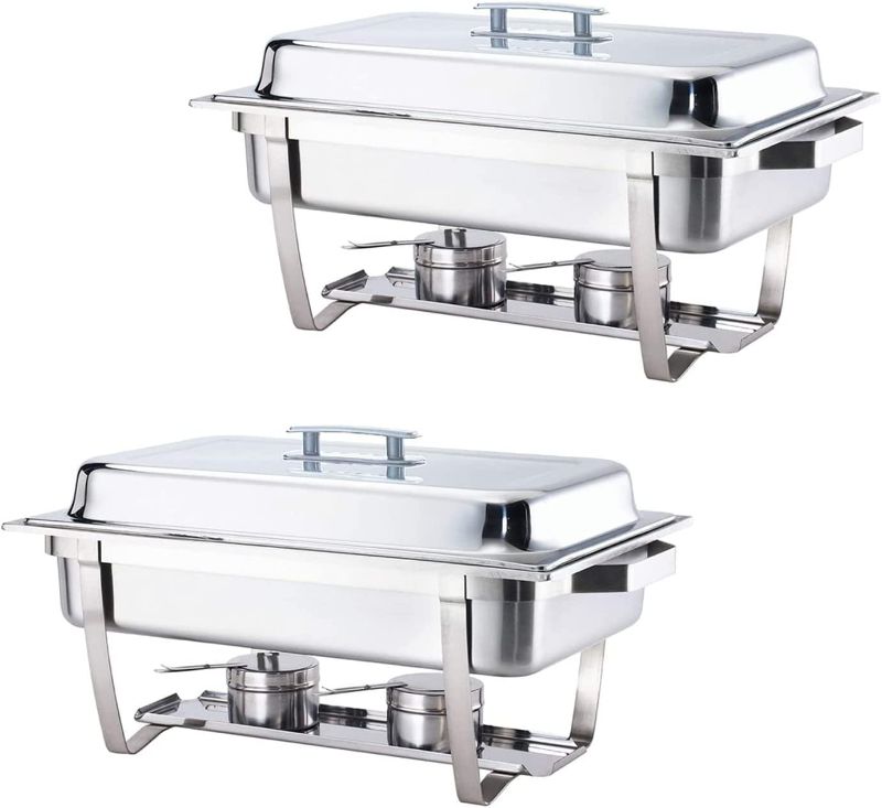 Photo 1 of ALPHA LIVING 70012-Gray 2 Pack 8QT Chafing Dish High Grade Stainless Steel Chafer Complete Set, 8 Qt, Alpine Gray Handle
