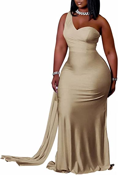 Photo 1 of Aro Lora Womens Plus Size Sexy Elegant One Shoulder Bodycon Long Formal Party Dress Evening Gown - 5XL
