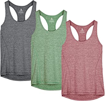 Photo 1 of icyzone Workout Tank Tops for Women - Racerback Athletic Yoga Tops, Running Exercise Gym Shirts (Pack of 3) - L
