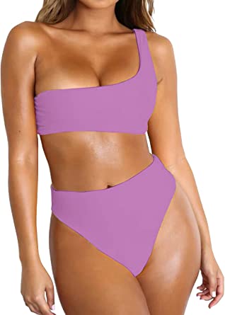 Photo 1 of Byoauo Women's Bikini One Shoulder Top with High Waisted Bottom Two Piece Swimsuits - L
