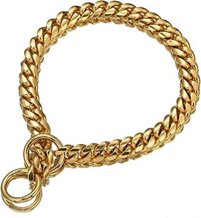 Photo 1 of Aiyidi Strong 18K Gold Plated Dog Chain Collar, Stainless Steel - 12 inches