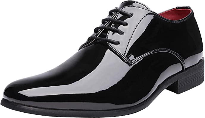 Photo 1 of Bruno Marc Men's Faux Patent Leather Tuxedo Dress Shoes Classic Lace-up Formal Oxford (10.5)
