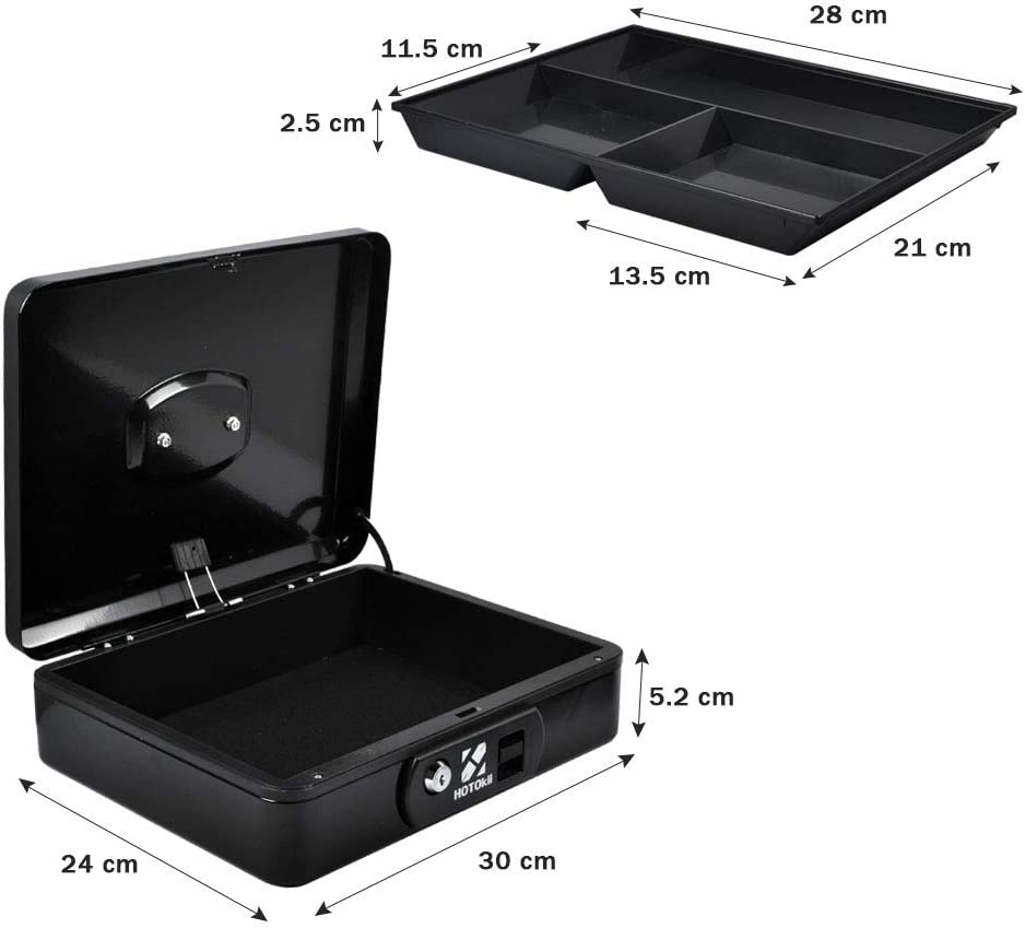 Photo 1 of *NO KEY* Hotokii Cash Box, Large Cash Organizer Fire-Retardant Steel Security Chest with Key Lock Automatic Lock, Movable Cash Tray 11.8L x 9.5W x 3.35H Inch (Thicken)