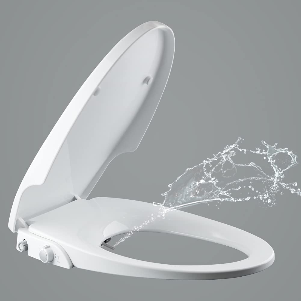 Photo 1 of  Non-Electric Toilet Seat for Elongated Toilets Soft Closing, Self Cleaning Dual Nozzle Adjustable Water Pressure Aqua Wash Bidet for Frontal and Rear Wash - Easy Installation White