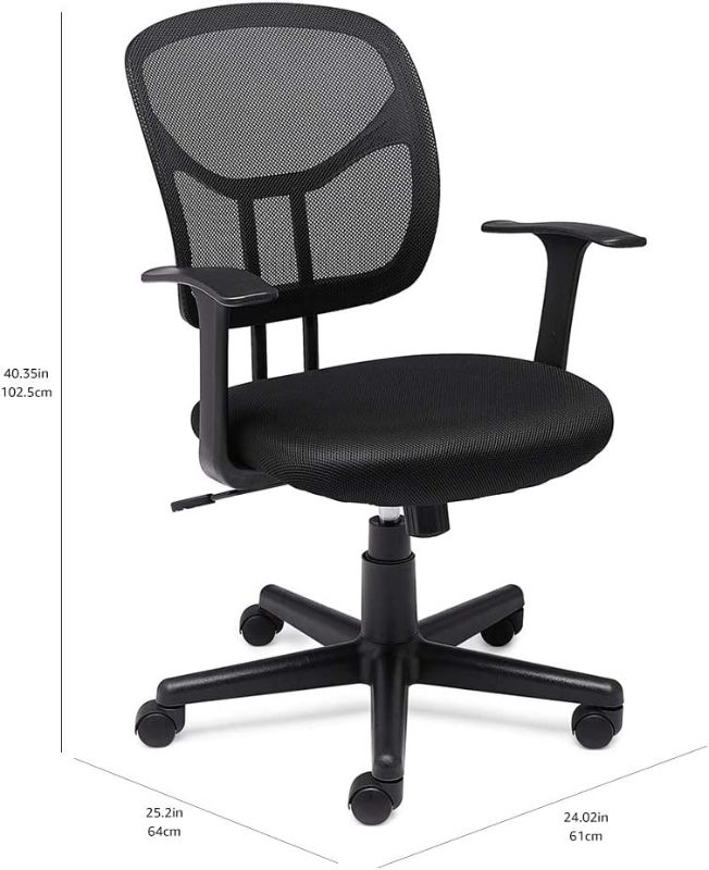 Photo 1 of Amazon Basics Mesh, Mid-Back, Adjustable, Swivel Office Desk Chair with Armrests, Black
