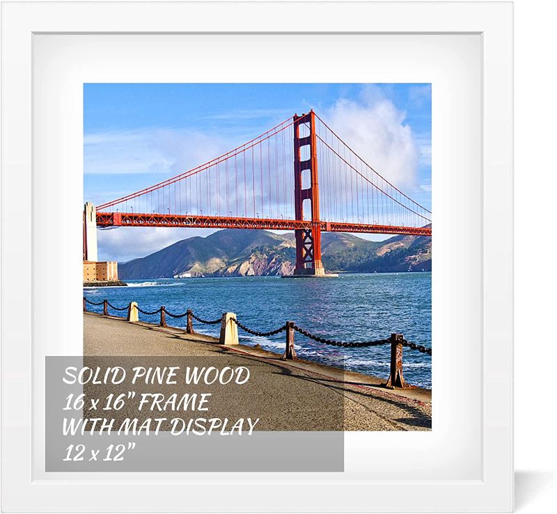 Photo 1 of 16x16 inch Wood Picture Frame for Wall Hanging, Square Photo Frames with Mats 12x12 inch