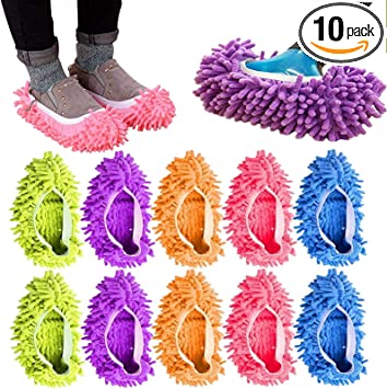 Photo 1 of 10Pcs Mop Slippers for Floor Cleaning, Washable Reusable Shoes Cover, Microfiber Dust Mops 