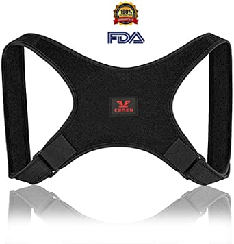 Photo 1 of Eoney Adjustable Upper Back Brace , Breathable Back Support straightener and Providing Pain Relief from Neck, Shoulder, and Clavicle, Back. (Large, Black)
