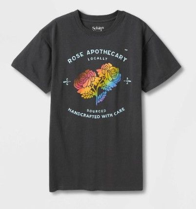 Photo 1 of Pride Adult Schitt's Creek "Rose Apothecary" Short Sleeve T-Shirt - Charcoal Gray, XS

