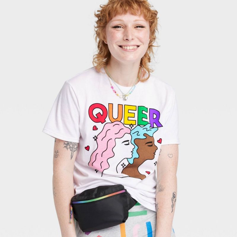 Photo 1 of Pride Adult Queer Short Sleeve T-Shirt - White, 2 pck (M & L)

