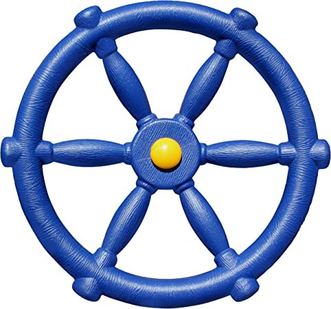 Photo 1 of Jungle Gym Kingdom Playground Accessories - Pirate Ship Wheel for Kids Outdoor Playhouse, Treehouse, Backyard Playset Or Swingset - Wooden Attachments Parts (Blue)
