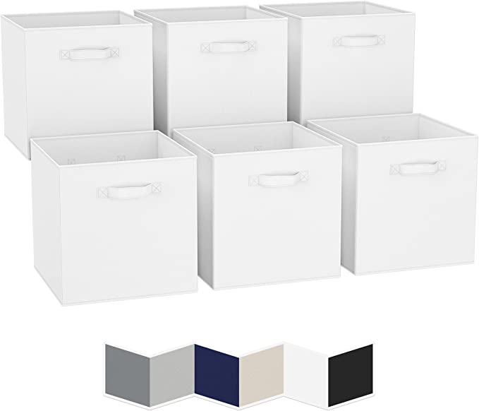 Photo 1 of 13x13 Large Storage Cubes (Set of 6). Fabric Storage Bins with Dual Handles | Cube Storage Bins for Home and Office | Foldable Cube Baskets For Shelf | Closet Organizers and Storage Box (White)
