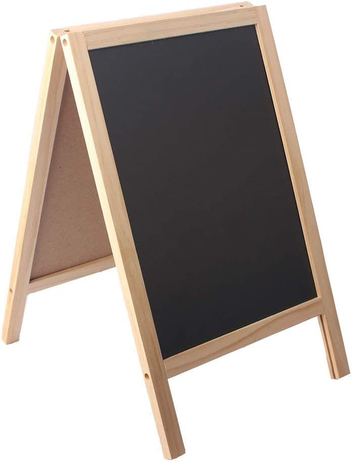 Photo 1 of BangQiao Freestanding Wooden A Frame Double Sided Chalkboard for Tabletop Menu Board, Wedding Message Sign
