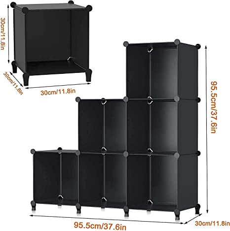 Photo 1 of 6-Cube Storage Organizer, Closet Organizer Storage Shelf Bookcase Bookshelf with Metal Hammer, Storage Cubes Organizer Cabinet for Kids, Closet, Bedroom, Bathroom, (11.8x11.8x11.8 inch), Black
