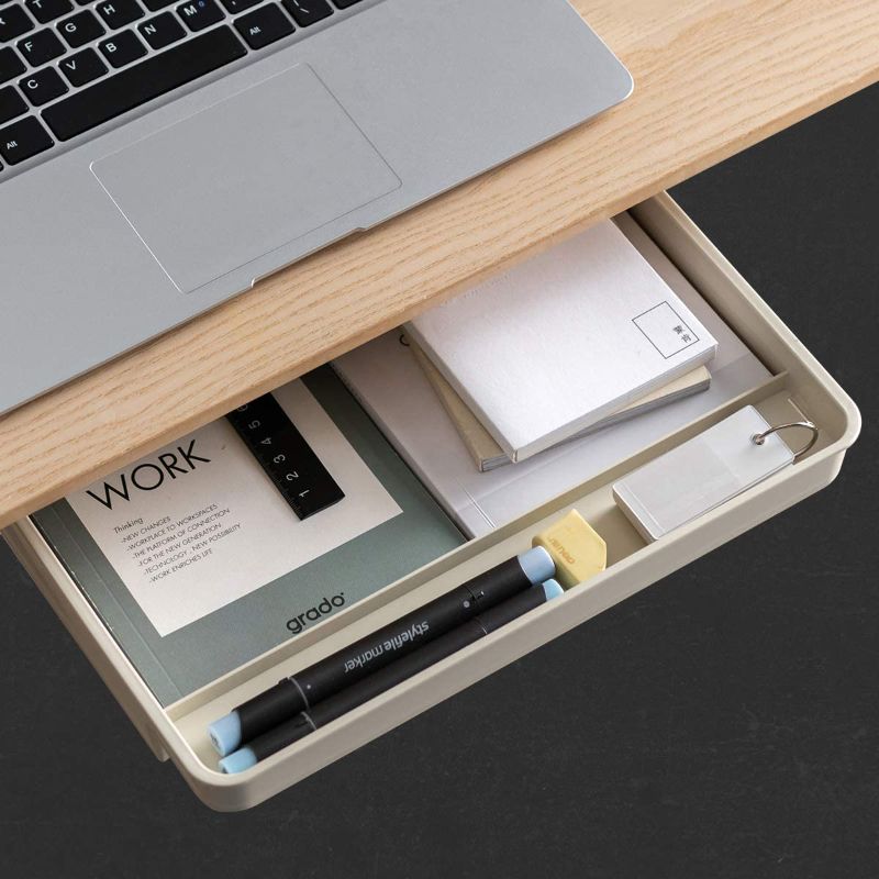 Photo 1 of AirTaxiing Under Desk Drawer -Large Under Table Hidden Drawer Desk Accessories & Workspace Organizers Desktop Storage Pencil Slide Out Pull Out Organizer Adhesive Storage Stick on Shelf Tray (Beige) - 2.1" x 12.68" x 11.1"
