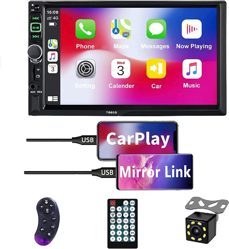 Photo 1 of ***PARTS ONLY***
Double Din Car Stereo Audio Receiver Compatible with Carplay and Android Auto, 7-Inch HD Touchscreen with Voice Control, Mirror Link, Backup Camera, Steering Wheel, Bluetooth, AM/FM, USB/TF/AUX Port
