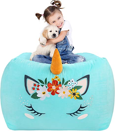 Photo 1 of *covering ONLY, beads NOT included*
Aubliss Unicorn Stuffed Animal Storage Bean Bag Chair for Kids, Velvet Extra Soft Beanbag Chairs Cover, X-Large Stuffable Zipper Bean Bag for Organizing Plush Toys Girls Bedroom Decor, Cyan Floral
