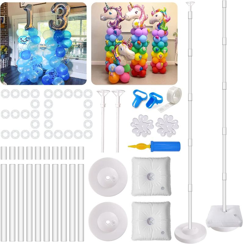 Photo 1 of 2 Set Balloon Column Stand Kit Base and Pole 65 inch Height + 30Pcs Balloon Rings, Balloon Tower Decoration for Birthday Party Wedding Party Event Decorations
