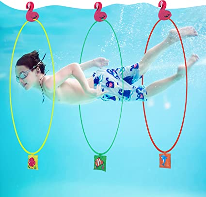 Photo 1 of 15PCS Pool Toys Games Set-5 Diving Through Swim Rings + 5 Flamingo Buoys + 5 Sand Bags for Kids and Adults-Swimming Thru Pool Hoop Accessories Water Sport Gifts (Assembly Needed)
