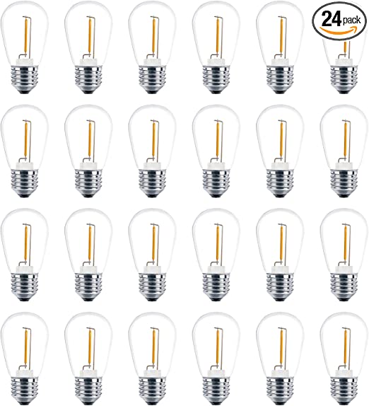 Photo 1 of 24 Pack LED S14 Replacement Light Bulbs, Meconard Shatterproof Outdoor String Light Bulbs, 1 Watt to Replace 11Watts Incandescent Bulb, E26 Regular Medium Screw Base,2200K Warm White,Non-Dimmable
