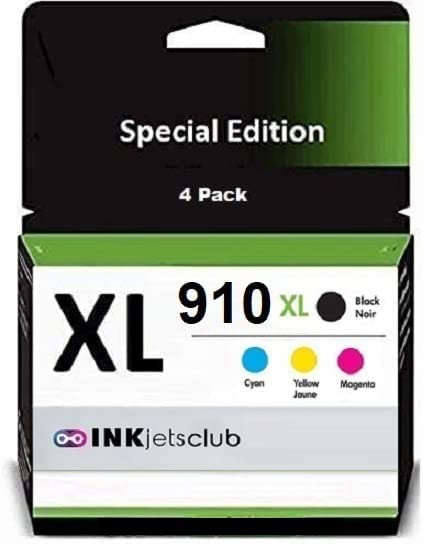 Photo 1 of InkjetsClub HP 910XL Black & Color Compatible Ink Cartridges 4 Pack. Works with HP OfficeJet Pro 8015 8018 8020 8022 8024 8025 8028 8035 8035e 8025e Printers (Reads NO Ink Level)
