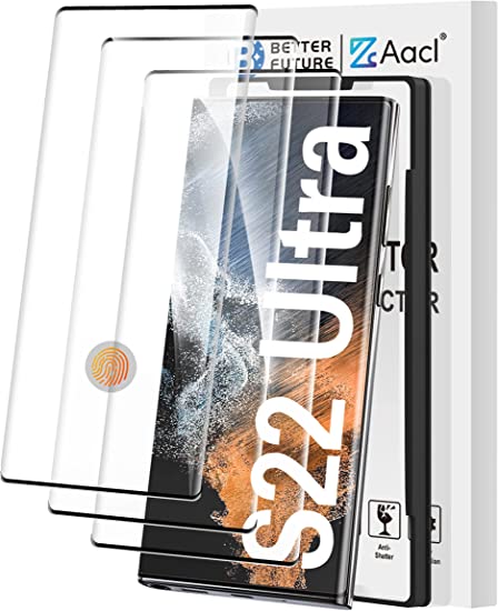 Photo 1 of [Fingerprint Compatible][3-Pack] 3D Curved Tempered Glass for Samsung Galaxy S22 Ultra 5G Screen Protector, [Easy Installation with Alignment][Anti-Scratch][Case Friendly]
