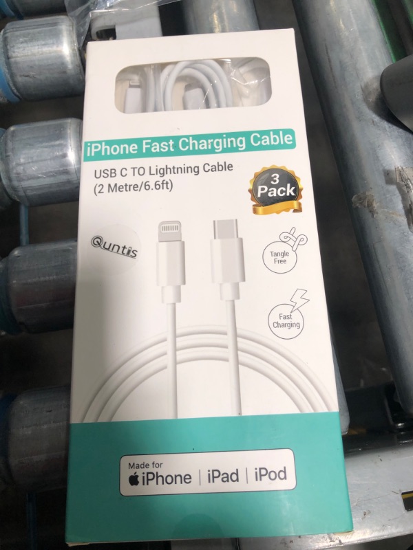 Photo 2 of iPhone 13 Fast Charge Cable - Quntis 3Pack 6FT MFi Certified USB-C to Lightning Cable -USB C iPhone Charger Cord for iPhone 13 Mini Pro Max 12 Mini Pro Max 11 X XS XR 8 Plus iPad AirPods Pro, White
