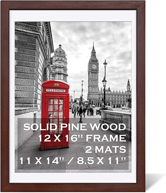 Photo 1 of 12x16 Picture Frames Dark Cherry Made of Solid Wood Display  - Picture Frame 12x16 with 2 Mats - 1 Pack
