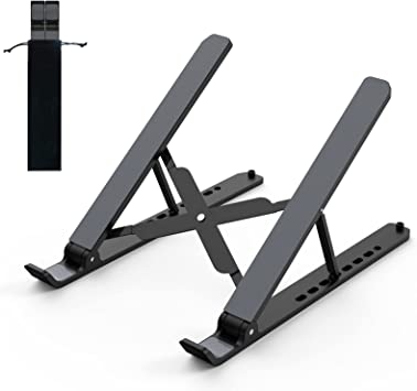 Photo 1 of Laptop Stand for Desk, Adjustable Laptop Riser ABS+Silicone Foldable Portable Laptop Holder, Ventilated Cooling Notebook Stand for MacBook Pro Air, Lenovo, Dell, HP, More 10-15.6” Laptops,Tablet-Black
