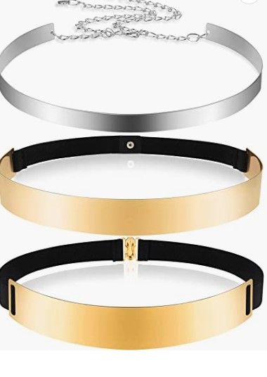 Photo 1 of 3 Pieces Belts for Women, Metal Waist Belt Shiny Adjustable Mirror Waist Belt