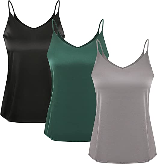 Photo 1 of 3 Pack Silk Camisoles Tops for Women Satin Tank Top Loose V Neck 3XL